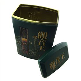 方形观音王茶叶铁罐